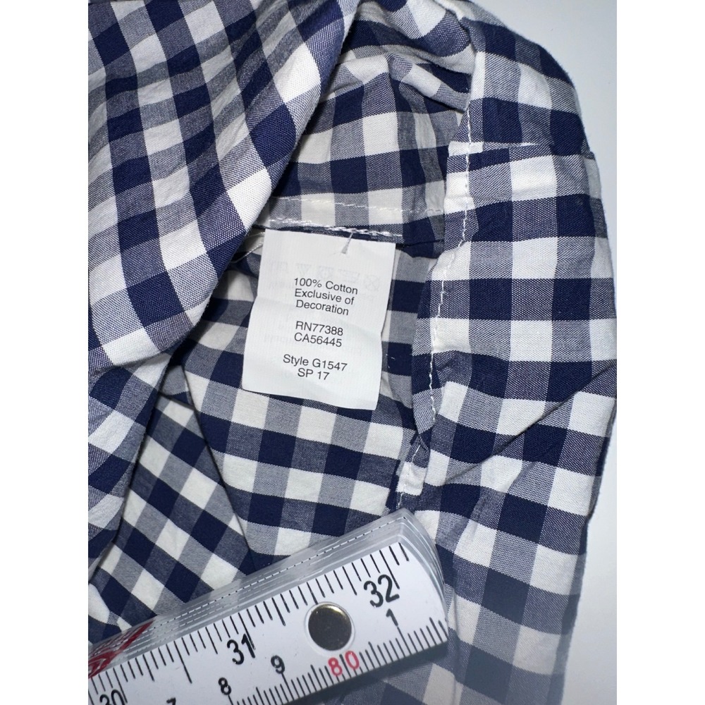 Madewell Navy White Gingham Smocked Off The Shoulder‎ Cotton Blouse G1547 SP 17 - Picture 7 of 11